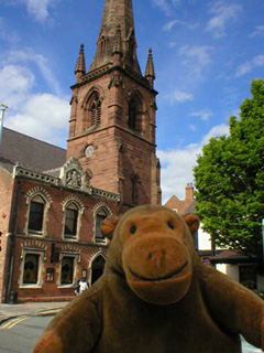 Mr Monkey looking at the guildhall in Chester