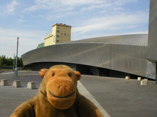 Mr Monkey looking at the Earth Shard of the Imperial War Museum North