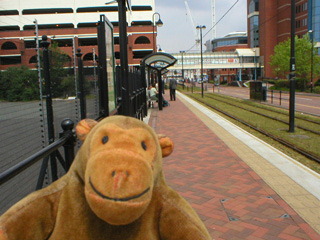 Mr Monkey waiting at Harbour City tramstop