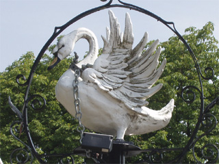 The model swan outside the Old Swan Hotel