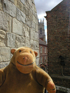 Mr Monkey looking into York from Bootham Bar