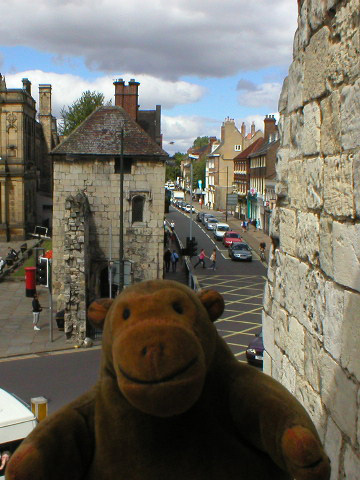 Mr Monkey looking down from from Bootham Bar