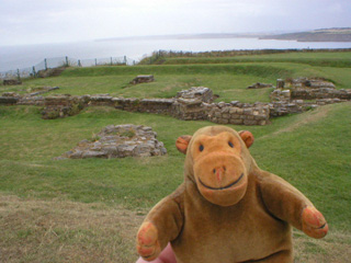 Mr Monkey looking at the ruined Roman signal station