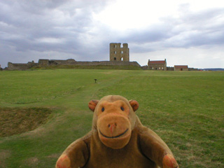 Mr Monkey looking acroos the headland to the main part of the castle