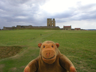 Mr Monkey looking acroos the headland to the main part of the castle