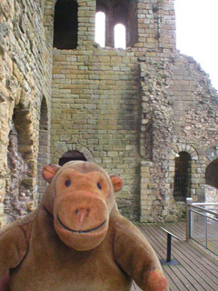 Mr Monkey looking around the keep of Scarborough castle
