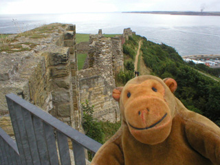 Mr Monkey looking the west wall of Scarborough castle