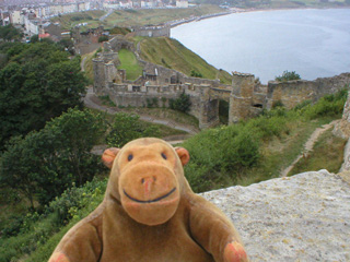 Mr Monkey looking down on the bridge to the castle