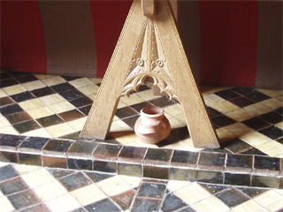 Tiling and carved wood in the great hall