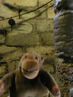Mr Monkey in the spiral staircase up to the wall walk