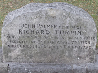 The gravestone of Dick Turpin, alias John Palmer