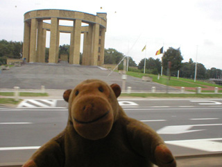 Mr Monkey looking the Albert I memorial from the tram