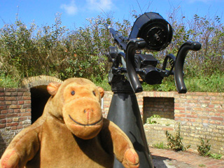 Mr Monkey looking at a 20mm Oerlikon anti-aircraft gun