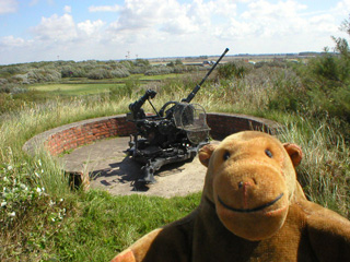 Mr Monkey looking at a 20 Flak 38 in a circular emplacement