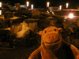 Mr Monkey admiring a water feature on Vissersplein