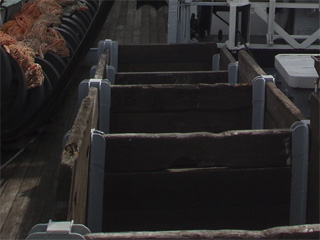 Partitions for fish on the deck of the Amandine