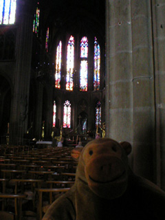 Mr Monkey looking towards the apse of the church