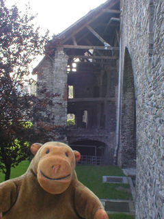 Mr Monkey looking at the castle's kitchens