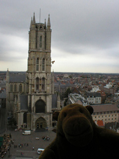 Mr Monkey looking down at the cathedral