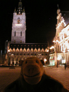 Mr Monkey looking at the Belfry after dark