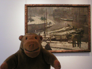 Mr Monkey in front of Baerston's 'Thaw Setting in at Ghent' (1902)