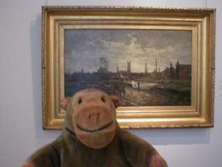 Mr Monkey in front of den Duyts' 'Panoramic View on Ghent' (1881)