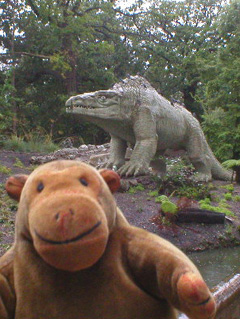 Mr Monkey examining a Megalosaurus