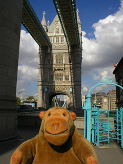 Mr Monkey looking across Tower Bridge