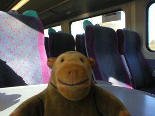 Mr Monkey on the train to Blackpool