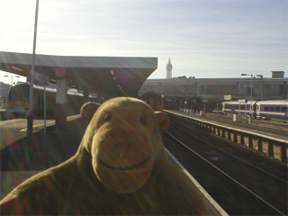 Mr Monkey on the station platform at Blackpool