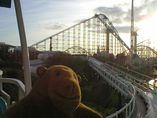 Mr Monkey aboard the monorail