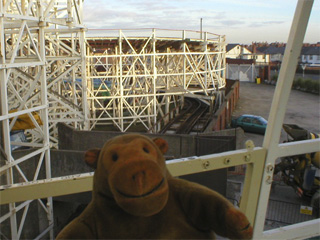 Mr Monkey looking at the service areas of the Pleasure Beach