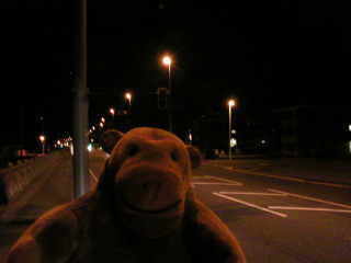 Mr Monkey on a street with only ordinary lighting