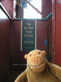 Mr Monkey at the foot of the stairs to the upper floors of the Tower top