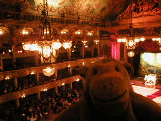 Mr Monkey looking at the upper floors of the ballroom