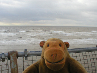 Mr Monkey looking out to sea from the end of the pier